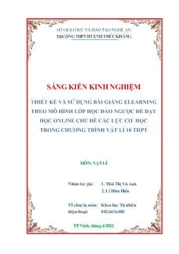 Sáng kiến kinh nghiệm Thiết kế và sử dụng bài giảng elearning theo mô hình lớp học đảo ngược để dạy học online chủ đề các lực cơ học trong chương trình Vật lí 10 THPT