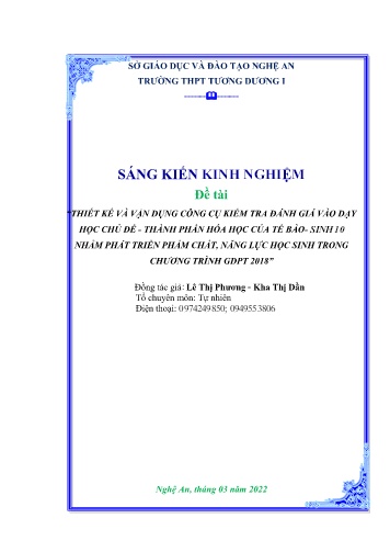 Sáng kiến kinh nghiệm Thiết kế và vận dụng công cụ kiểm tra đánh giá vào dạy học chủ đề - Thành phần hóa học của tế bào - Sinh 10 nhằm phát triển phẩm chất, năng lực học sinh trong chương trình GDPT 2018