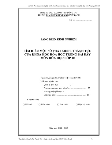 Sáng kiến kinh nghiệm Tìm hiểu một số phát minh, thành tựu của khoa học Hóa học trong bài dạy môn Hóa học lớp 10