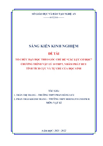 Sáng kiến kinh nghiệm Tổ chức dạy học theo góc chủ đề “Các lực cơ học” chương trình Vật lí 10 THPT, nhằm phát huy tính tích cực và tự chủ của học sinh