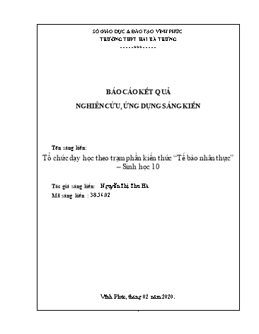 Sáng kiến kinh nghiệm Tổ chức dạy học theo trạm phần kiến thức “Tế bào nhân thực” – Sinh học 10