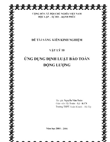 Sáng kiến kinh nghiệm Ứng dụng định luật bảo toàn động lượng