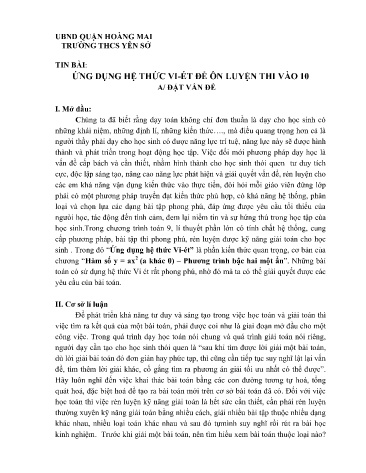 Sáng kiến kinh nghiệm Ứng dụng hệ thức Vi-ét để ôn luyện thi vào 10