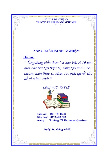 Sáng kiến kinh nghiệm Ứng dụng kiến thức Cơ học Vật lý 10 vào giải các bài tập thực tế, sáng tạo nhằm bồi dưỡng kiến thức và năng lực giải quyết vấn đề cho học sinh