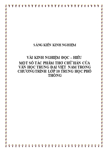 Sáng kiến kinh nghiệm Vài kinh nghiệm đọc – hiểu một số tác phẩm thơ chữ Hán của văn học trung đại Việt Nam trong chương trình lớp 10 trung học phổ thông