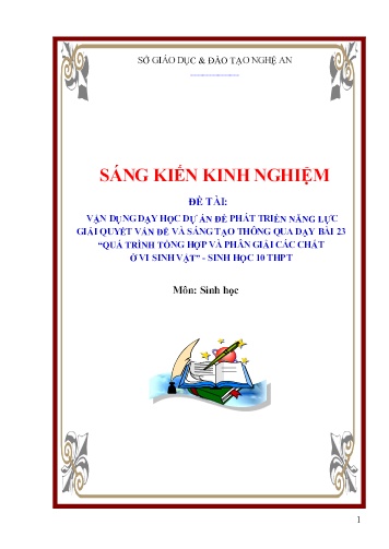 Sáng kiến kinh nghiệm Vận dụng dạy học dự án để phát triển năng lực giải quyết vấn đề và sáng tạo thông qua dạy bài 23 “Quá trình tổng hợp và phân giải các chất ở vi sinh vật” - Sinh học 10 THPT