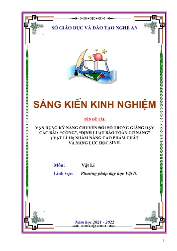 Sáng kiến kinh nghiệm Vận dụng kỹ năng chuyển đổi số trong giảng dạy các bài “Công”, “Định luật bảo toàn cơ năng” (Vật lý 10) nhằm nâng cao phẩm chất và năng lực của học sinh