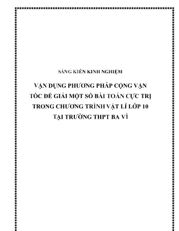 Sáng kiến kinh nghiệm Vận dụng phương pháp cộng vận tốc để giải một số bài toán cực trị trong chương trình Vật lí lớp 10 tại trường THPT Ba Vì