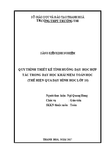 Sáng kiến kinh nghiệm Vận dụng phương pháp dạy học hợp tác trong dạy học khái niệm Toán học (Thể hiện qua dạy học Hình học lớp 10)