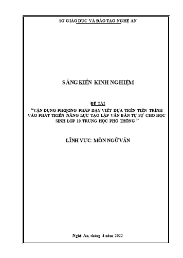 Sáng kiến kinh nghiệm Vận dụng phương pháp dạy viết dựa trên tiến trình vào phát triển năng lực tạo lập văn bản tự sự cho học sinh lớp 10 trung học phổ thông