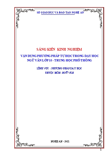 Sáng kiến kinh nghiệm Vận dụng phương pháp tự học trong dạy học môn Ngữ văn lớp 10 - Trung học phổ thông