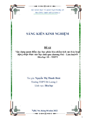 Sáng kiến kinh nghiệm Vận dụng quan điểm dạy học phân hóa nhằm tích cực hóa hoạt động nhận thức của học sinh qua chương Oxi – Lưu huỳnh Hóa học 10 – THPT