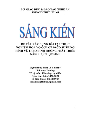 Sáng kiến kinh nghiệm Xây dựng bài tập thực nghiệm hóa vô cơ lớp 10 có sử dụng hình vẽ theo định hướng phát tiển năng lực học sinh