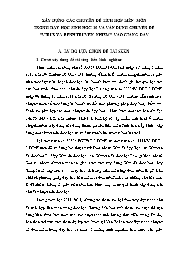 Sáng kiến kinh nghiệm Xây dựng các Chuyên đề tích hợp liên môn trong dạy học Sinh học 10 và vận dụng Chuyên đề Virus và bệnh truyền nhiễm vào giảng dạy