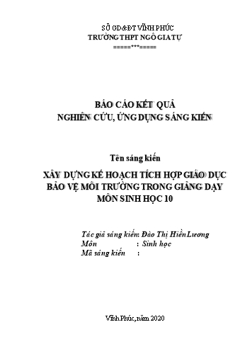 Sáng kiến kinh nghiệm Xây dựng kế hoạch tích hợp giáo dục bảo vệ môi trường trong giảng dạy môn Sinh học 10