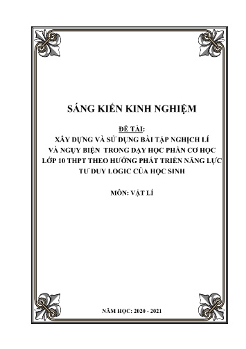 Sáng kiến kinh nghiệm Xây dựng và sử dụng bài tập nghịch lí và ngụy biện trong dạy học phần Cơ học lớp 10 THPT theo hướng phát triển năng lực tư duy logic của học sinh