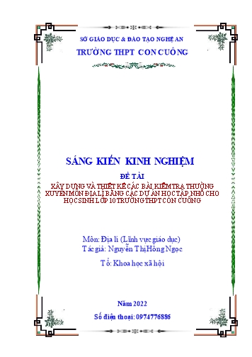 Sáng kiến kinh nghiệm Xây dựng và thiết kế các bài kiểm tra thường xuyên môn Địa lí bằng các dự án học tập nhỏ cho học sinh lớp 10 trường THPT Con Cuông